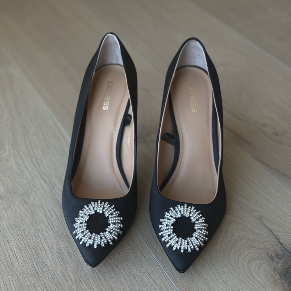 Express Black Embellished Women's Heels - Picture 2 of 12